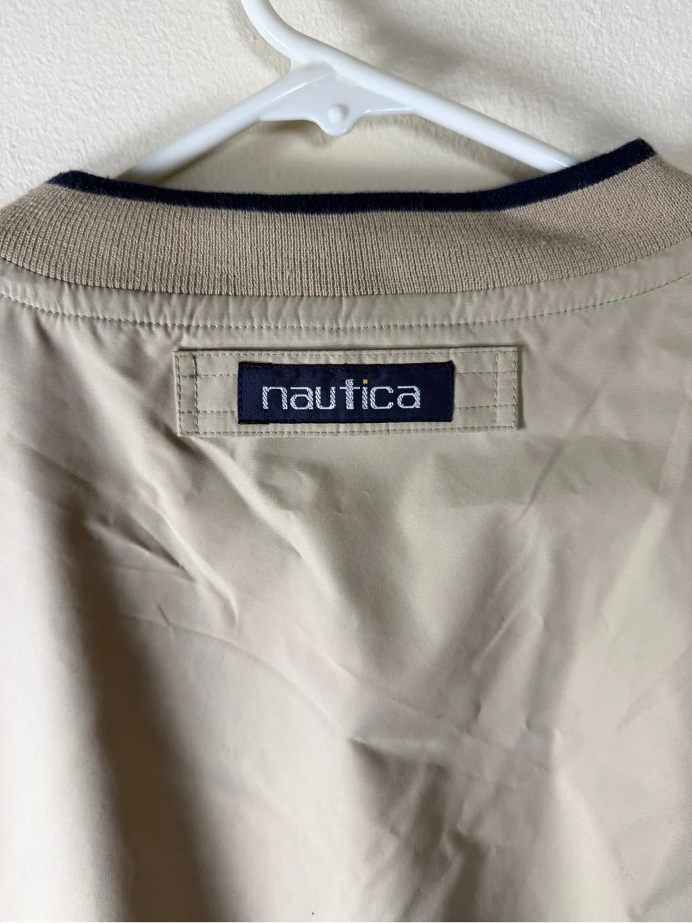 Nautica Men’s 2XL Beige Crew Neck Pullover Windbreaker Jacket Fitted Waist